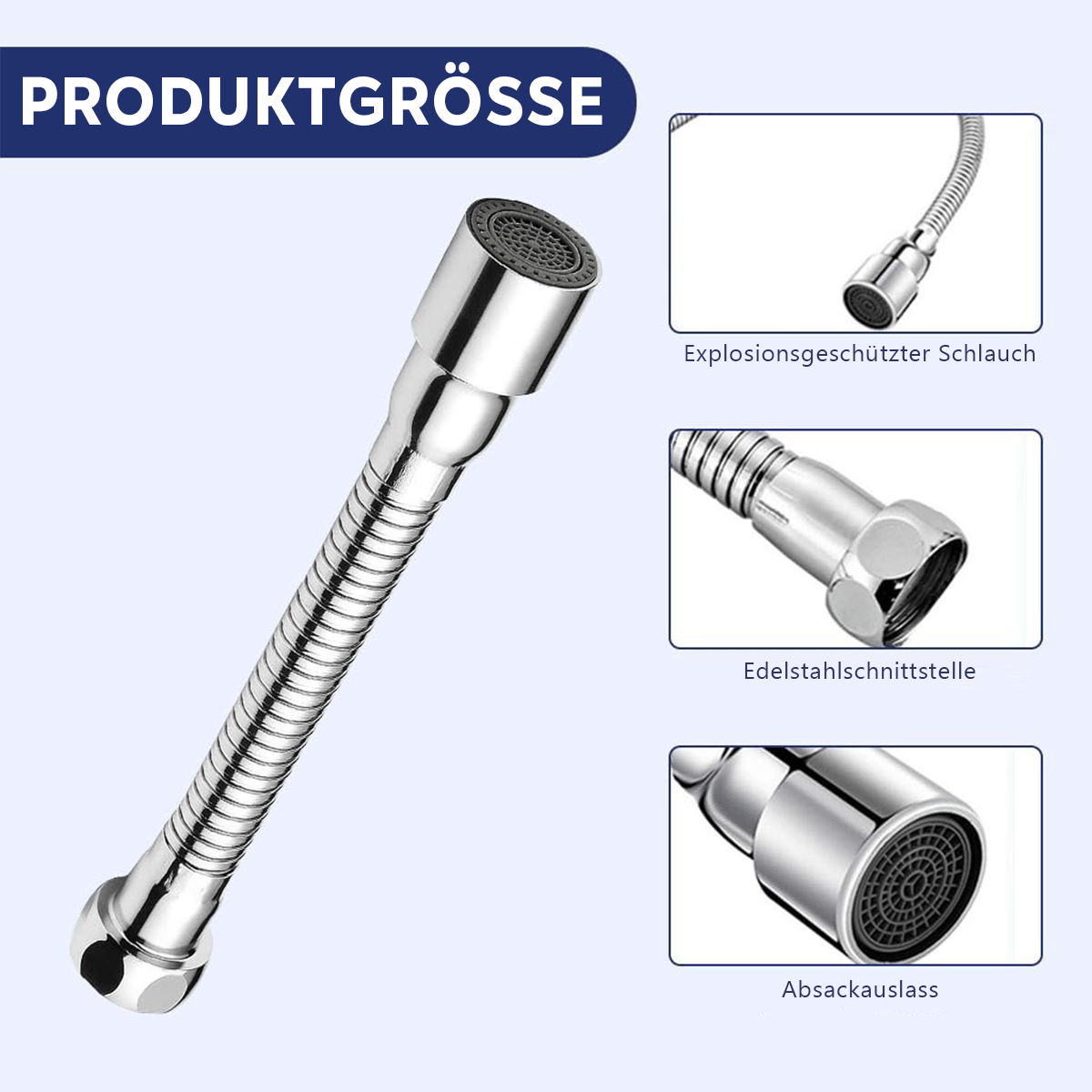 🏆Blitzangebot⚡Universal-Wasserhahnverlängerung mit Spritzschutzdüse – 360° schwenkbarer, biegsamer Wassersparadapter, passend für Standard-Wasserhähne in Küche und Bad