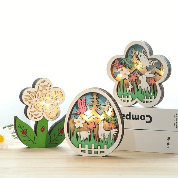 LED-Licht aus Holz für Osterdekoration