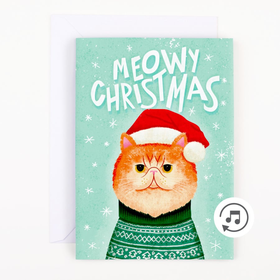 🐱Endlose Miau-Weihnachtskarte mit Glitzer