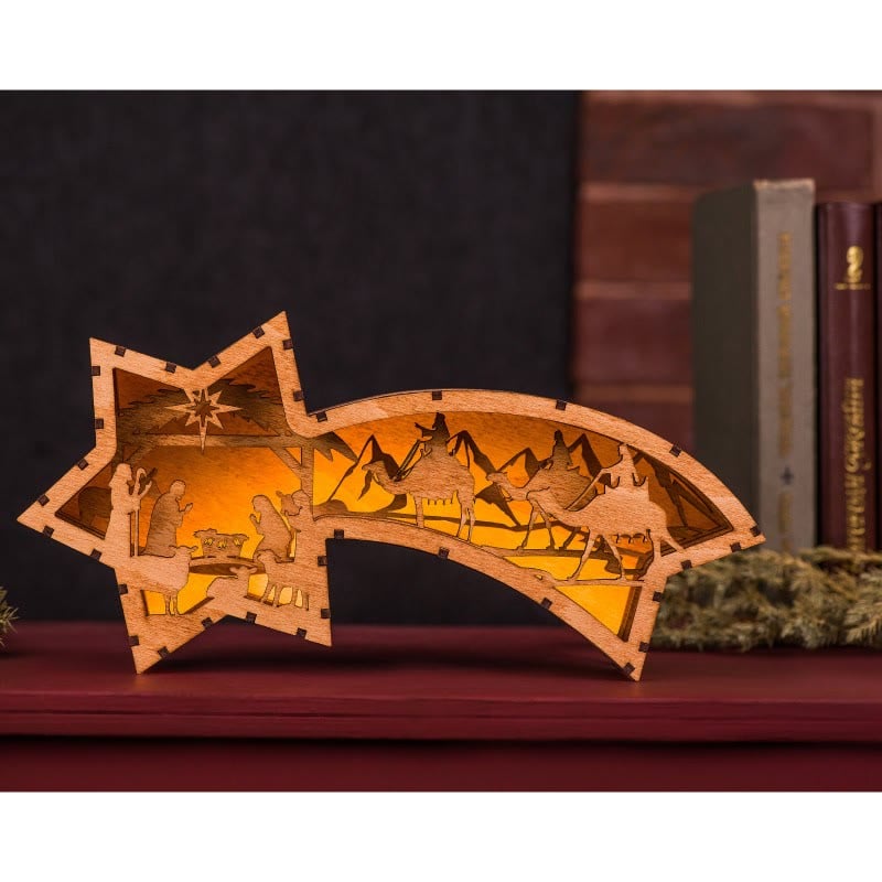 🎅Sternförmige Schreibtischlampe mit LED-Weihnachtsornamenten aus Holz für die Weihnachtskrippe🌟