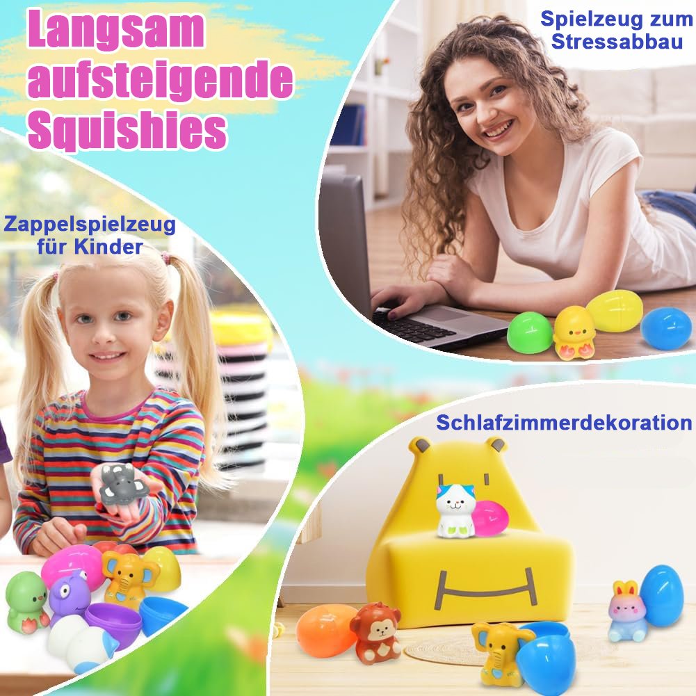 24 Stück Ostereier - Vorgefüllte langsam aufsteigende Quetschspielzeuge