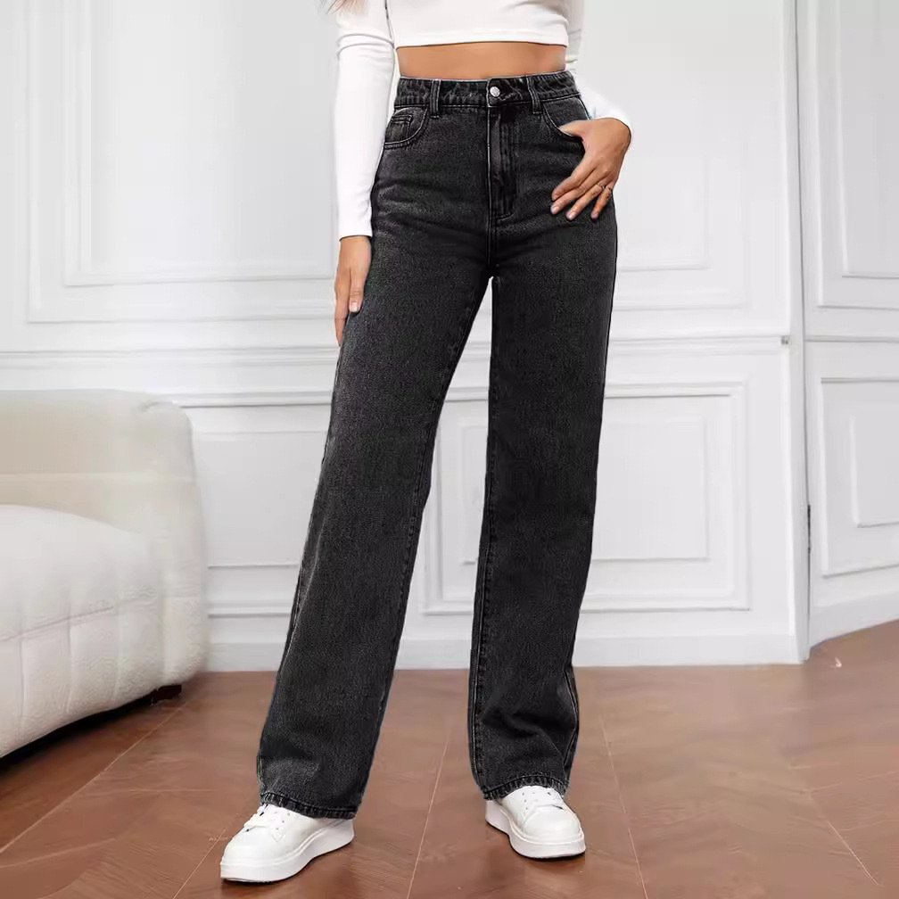 🔥Lässige Jeans mit hoher Taille und weitem Bein und mehreren Taschen