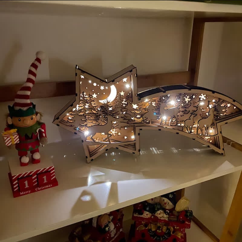 🎅Sternförmige Schreibtischlampe mit LED-Weihnachtsornamenten aus Holz für die Weihnachtskrippe🌟