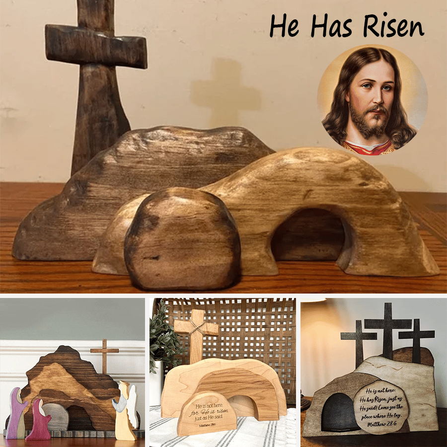 Er ist auferstanden – das leere Grab, Osterszene und Kreuz