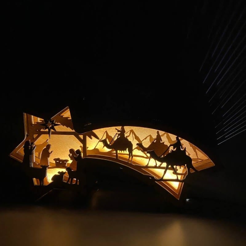 🎅Sternförmige Schreibtischlampe mit LED-Weihnachtsornamenten aus Holz für die Weihnachtskrippe🌟