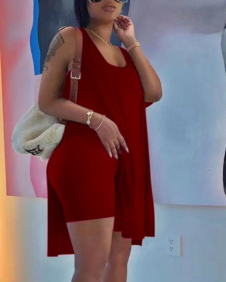 🔥 Set aus ärmellosem Kleid und Shorts mit U-Ausschnitt