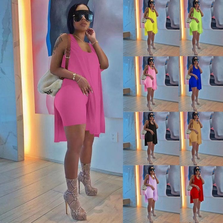 🔥 Set aus ärmellosem Kleid und Shorts mit U-Ausschnitt