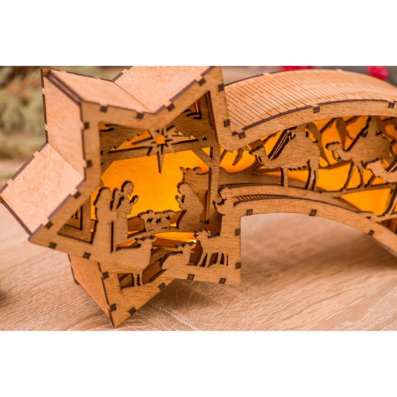 🎅Sternförmige Schreibtischlampe mit LED-Weihnachtsornamenten aus Holz für die Weihnachtskrippe🌟