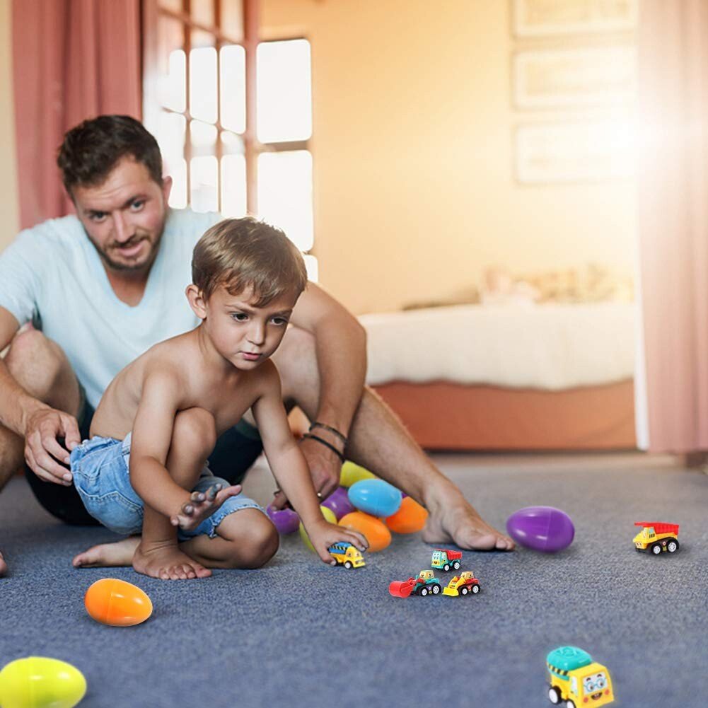🐰 🐣12 vorgefüllte Ostereier mit Rückzugsautos🚚