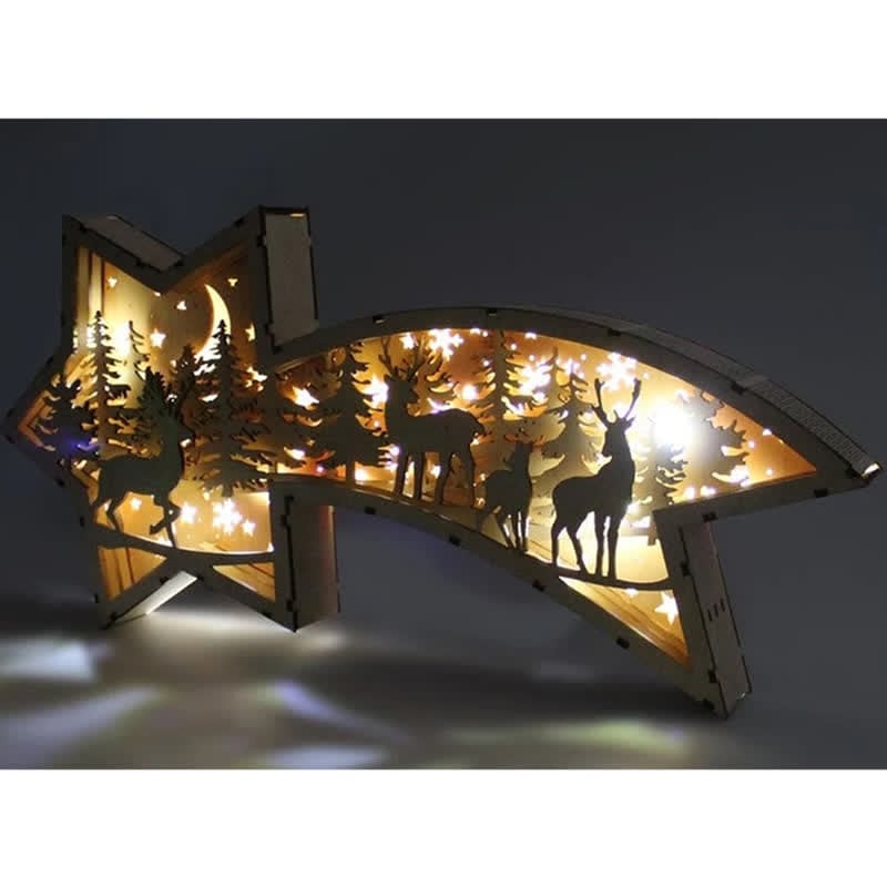 🎅Sternförmige Schreibtischlampe mit LED-Weihnachtsornamenten aus Holz für die Weihnachtskrippe🌟