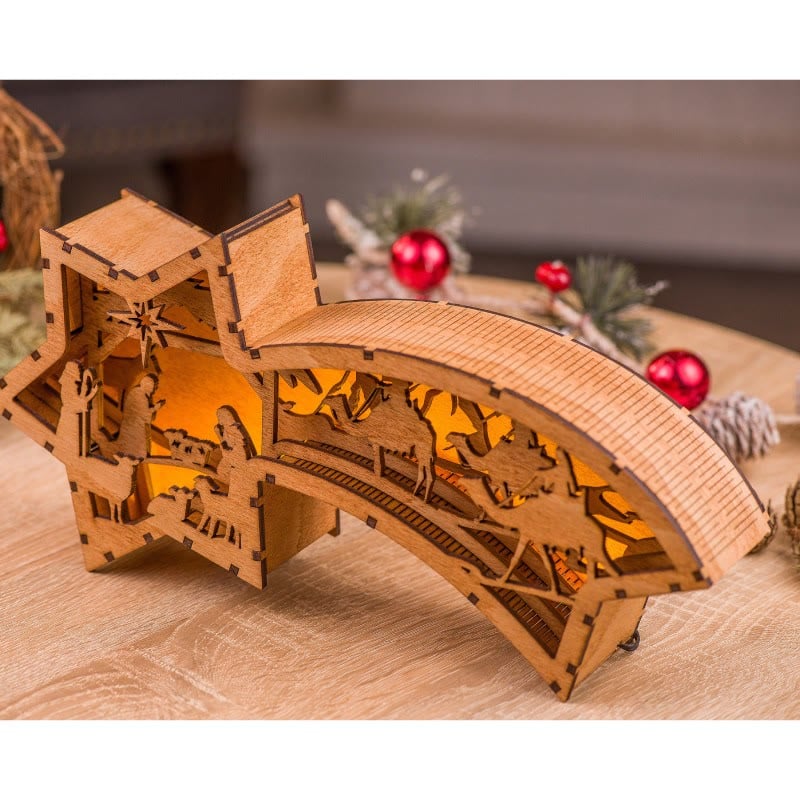 🎅Sternförmige Schreibtischlampe mit LED-Weihnachtsornamenten aus Holz für die Weihnachtskrippe🌟